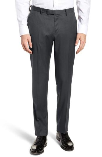 Men's Boss Lenon Cyl Flat Front Solid Wool Trousers R - Grey