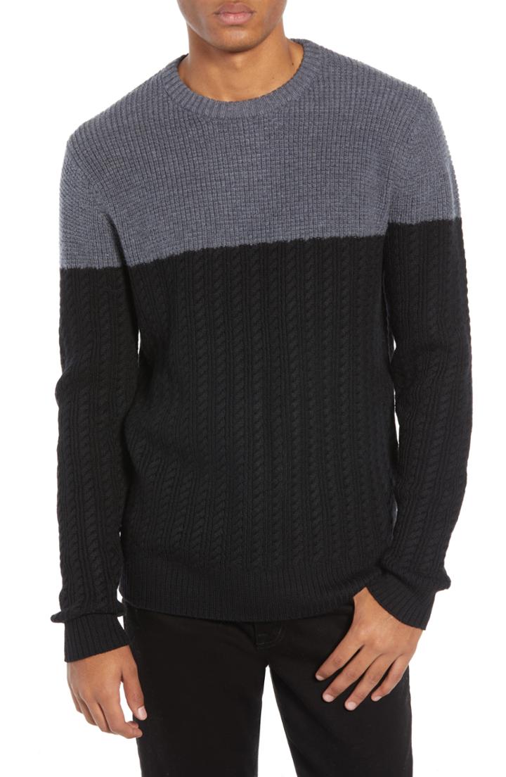Men's Nordstrom Signature Block Merino Wool Cable Knit Sweater - Black