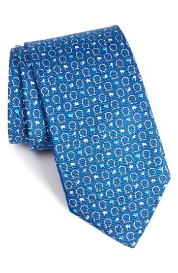 Men's Salvatore Ferragamo Gancini & Flag Print Silk Tie