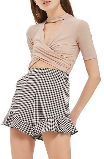 Women's Topshop Choker Twist Crop Top Us (fits Like 0) - Beige