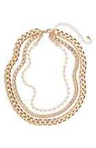 Women's Bp. Three-layer Chain & Faux Pearl Necklace