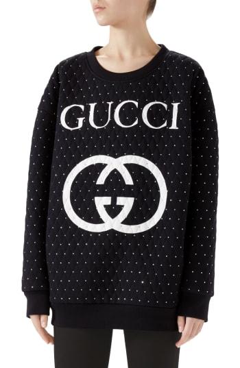 Women's Gucci Logo Crystal Sweatshirt - Black