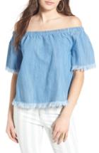 Women's Tinsel Frayed Denim Off The Shoulder Top - Blue