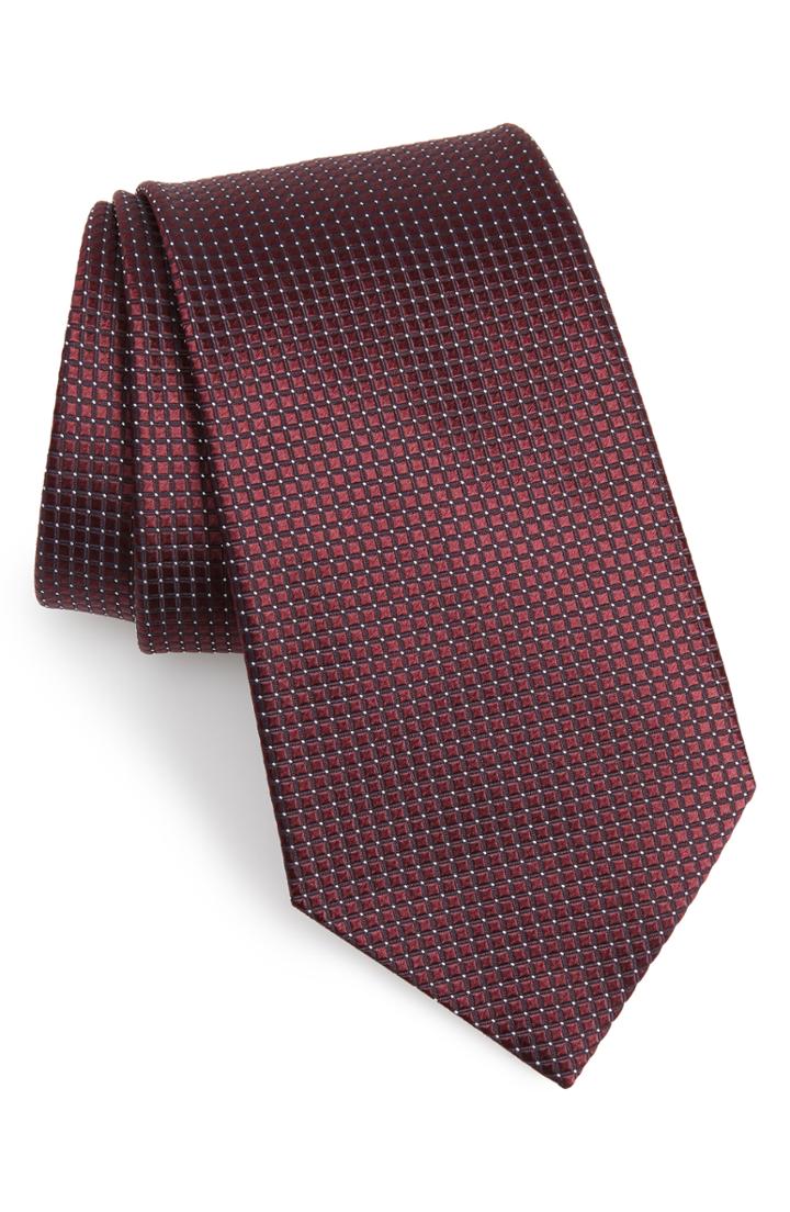 Men's Ermenegildo Zegna Check Silk Tie, Size - Burgundy