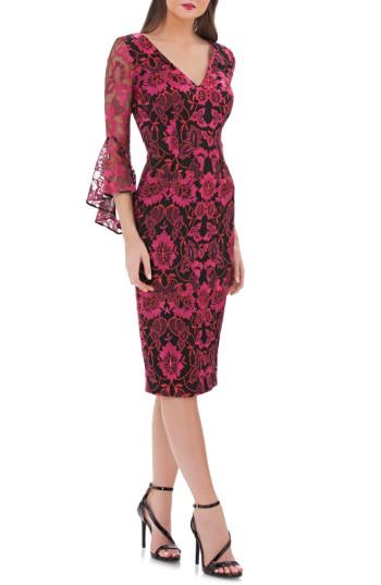Women's Carmen Marc Valvo Infusion Embroidered Sheath Dress - Red
