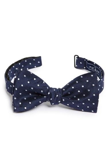 Men's The Tie Bar Dot Silk & Linen Bow Tie, Size - Blue