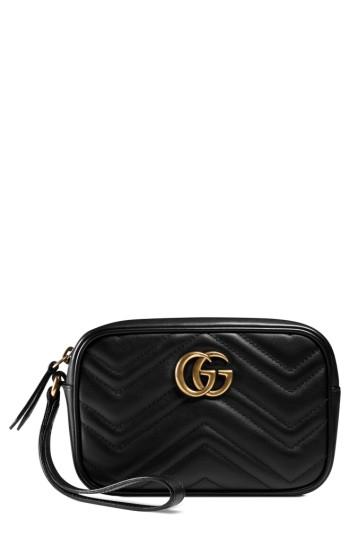 Gucci Gg Marmont Matelasse Imitation Pearl Leather Shoulder Bag - Black