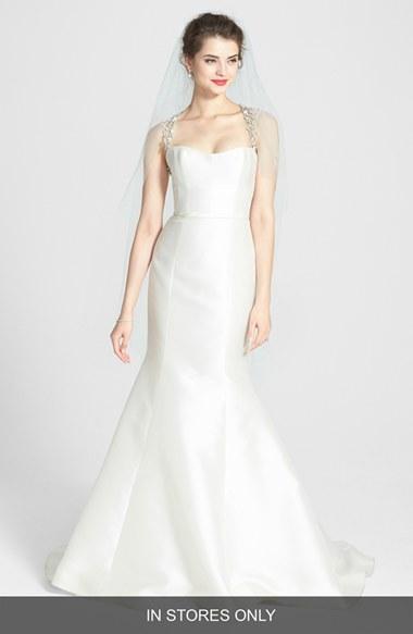 Women's Amsale 'lenox' Beaded Illusion Strap Silk Blend Trumpet Dress