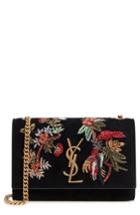Saint Laurent Small Kate Embroidered Suede Crossbody Bag - Black