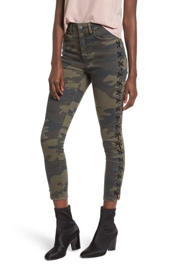 Women's Afrm Lace Up Camo Crop Skinny Jeans - Green