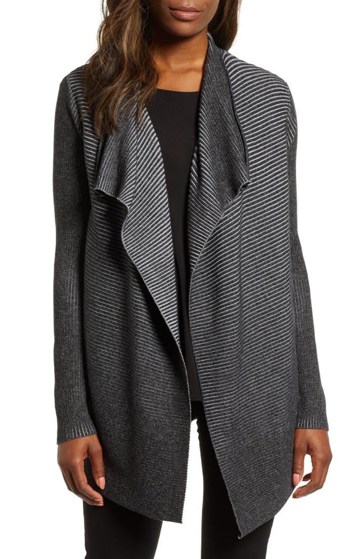 Women's Chaus Contrast Ribbed Waterfall Cotton Cardigan