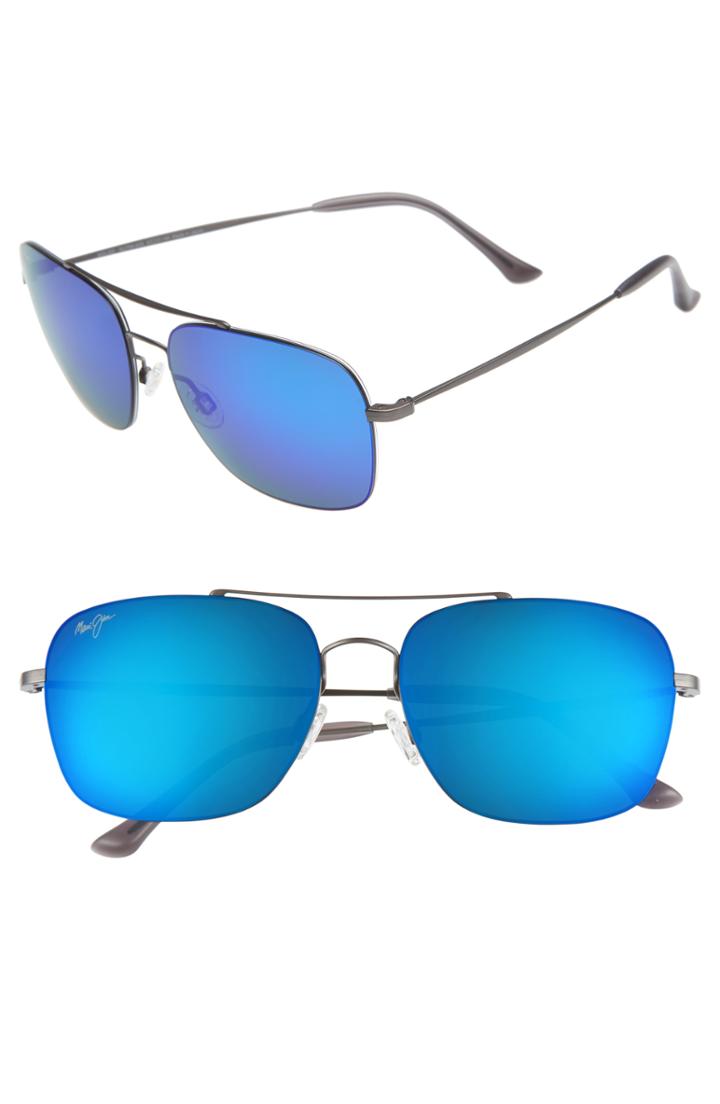 Men's Maui Jim Lava Tube 57mm Polarizedplus2 Aviator Sunglasses - Dark Gunmetal/blue Hawaii
