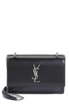 Women's Saint Laurent Sunset Leather Wallet On A Chain - Black