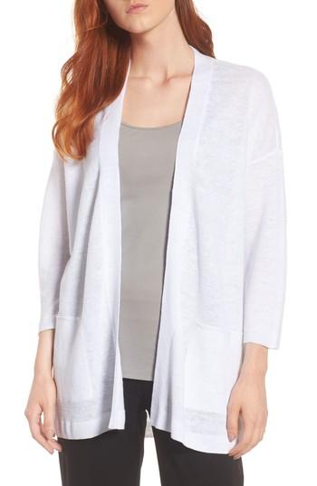 Women's Eileen Fisher Boxy Organic Linen Cardigan, Size - White