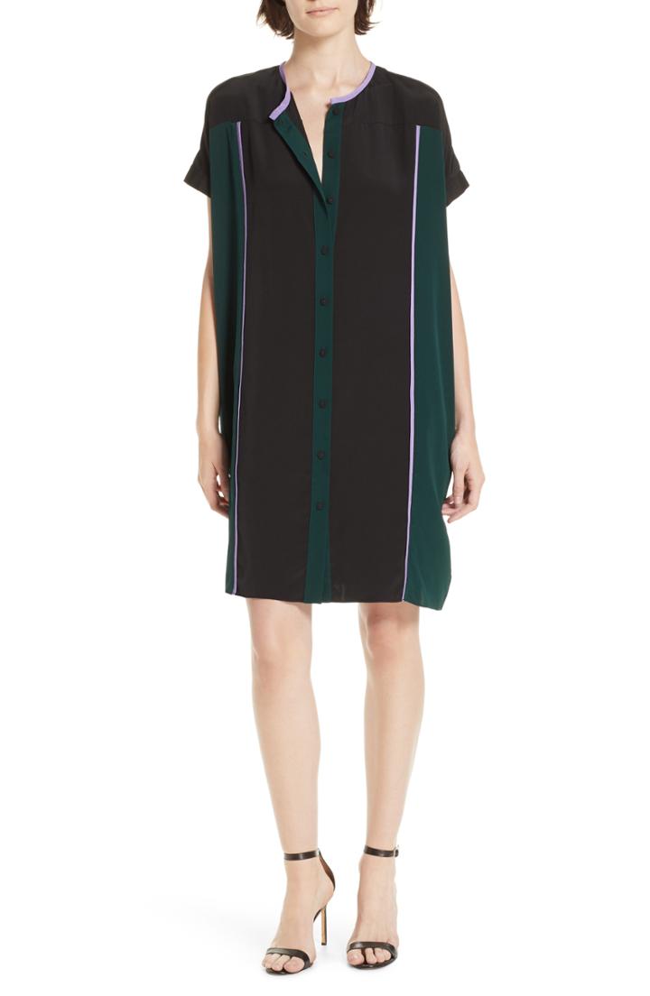 Women's Dvf Colorblock Silk Shirtdress - Black
