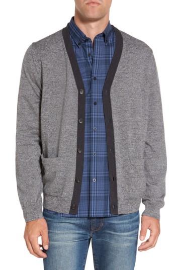 Men's Nordstrom Men's Shop Contrast Trim Merino Wool Cardigan - Grey