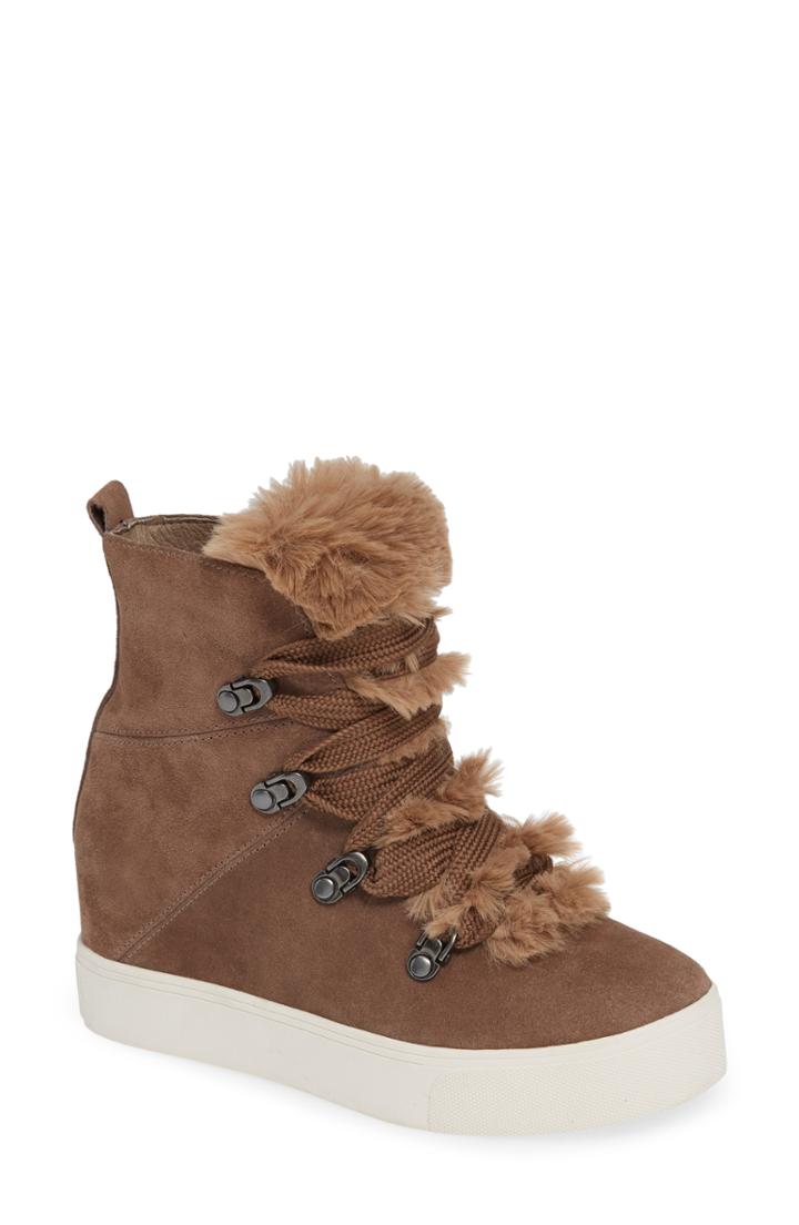 Women's Jslides Whitney Faux Fur Trim High Top Sneaker .5 M - Beige