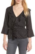 Women's Hinge Print Cascade Ruffle Top, Size - Black