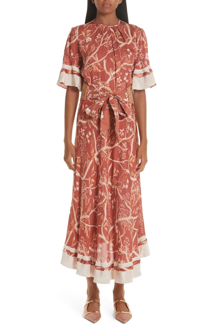 Women's Johanna Ortiz Belted Daffodil Print Silk Dress - Red