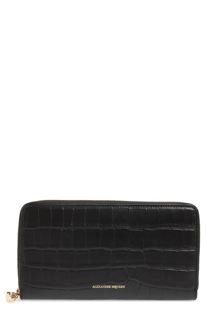 Women's Alexander Mcqueen Croc Embossed Goatskin Continental Wallet -