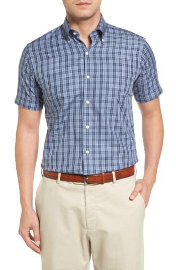 Men's Peter Millar Regular Fit Short Sleeve Stormy Plaid Sport Shirt - Blue