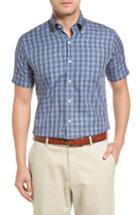 Men's Peter Millar Regular Fit Short Sleeve Stormy Plaid Sport Shirt - Blue