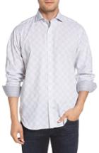 Men's Bugatchi Classic Fit Checkerboard Print Sport Shirt - Grey