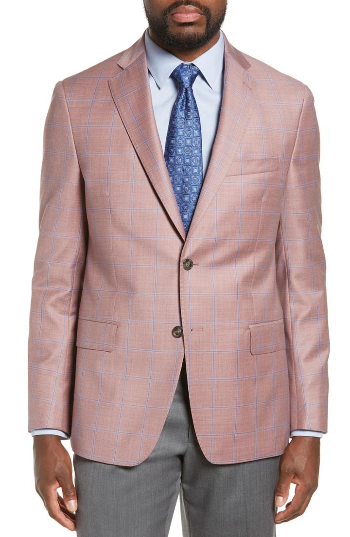 Men's Hart Schaffner Marx New York Classic Fit Windowpane Wool Sport Coat R - Coral