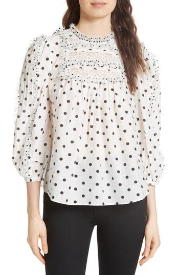 Women's Ulla Johnson Bailey Polka Dot Lace Yoke Blouse - White