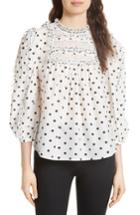 Women's Ulla Johnson Bailey Polka Dot Lace Yoke Blouse - White