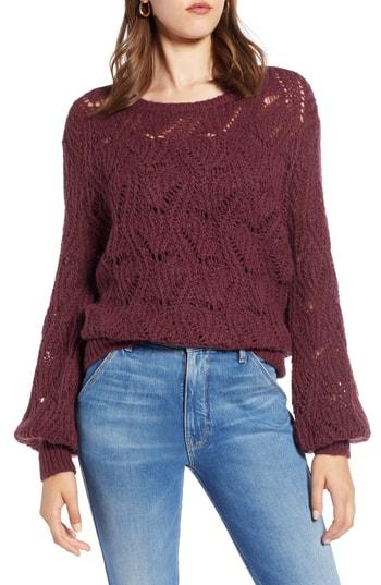 Women's Halogen Pointelle Balloon Sleeve Sweater - Burgundy
