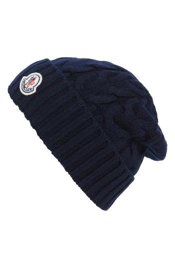 Men's Moncler Berretto Cable Knit Wool Beanie - Blue