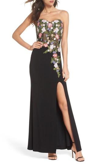Women's Blondie Nites Embroidered Strapless Gown - Black
