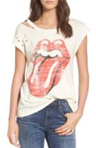 Women's Mimi Chica Rolling Stones Tongue Distressed Graphic Tee - Ivory