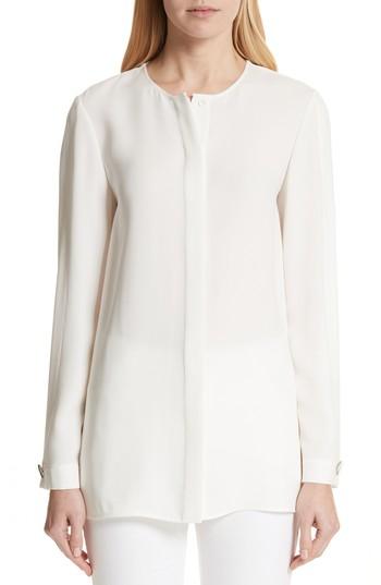 Women's Lafayette 148 New York Rowan Double Silk Georgette Blouse - White