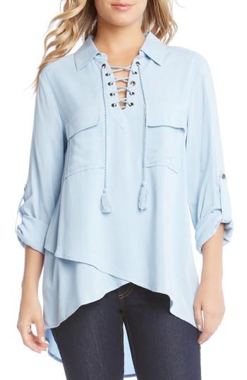 Women's Karen Kane Lace-up Bell Sleeve Top - Blue