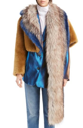 Women's Dries Van Noten Faux Fur Asymmetrical Shrug, Size - Beige