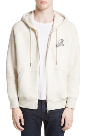 Men's Moncler Maglia Front Zip Hooded Sweatshirt, Size - White