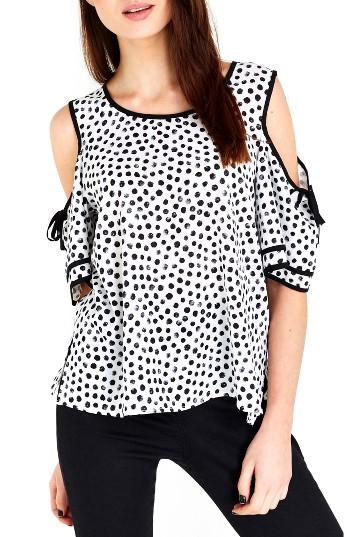 Women's Wallis Dot Print Cold Shoulder Frill Top