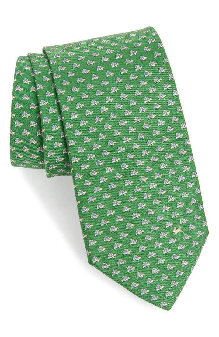 Men's Salvatore Ferragamo Gaudio Print Silk Tie, Size - Green