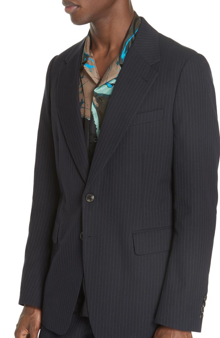 Men's Dries Van Noten Burnes Pinstripe Jacket Eu - Blue
