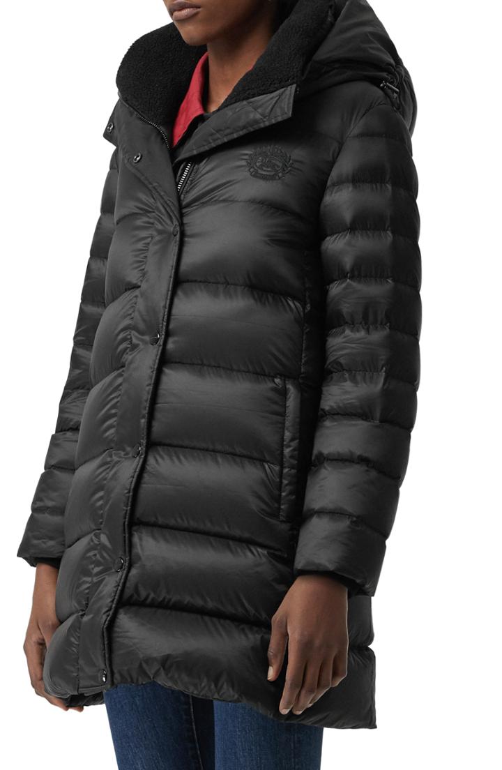 Women's Burberry Kington Archive Logo Down Hooded Coat - Black