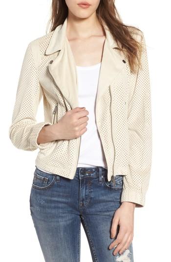 Women's Vigoss Perforated Faux Suede Moto Jacket - Ivory