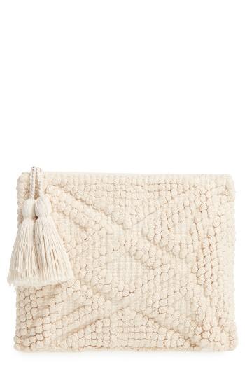 Sole Society Palisades Tasseled Woven Clutch - White