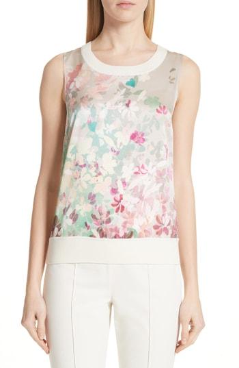 Women's St. John Collection Floral Print Shell, Size X-petite - Ivory