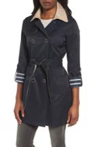 Women's Vince Camuto Contrast Collar Trench Coat - Blue
