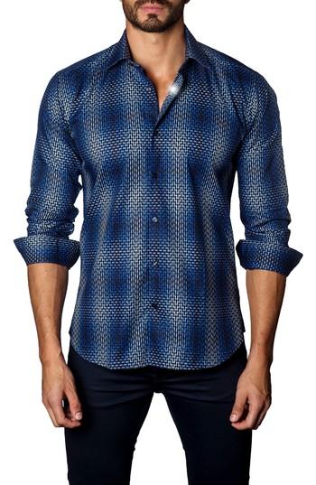 Men's Jared Lang Trim Fit Ombre Plaid Sport Shirt, Size - Blue