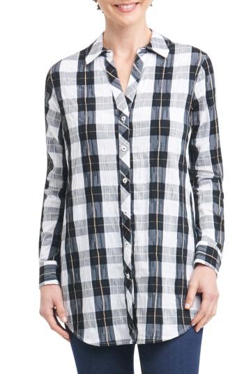 Women's Foxcroft Fay Crinkle Plaid Stretch Cotton Blend Tunic Shirt