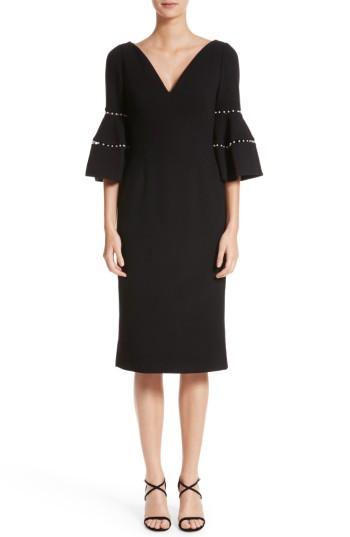 Women's Lela Rose Pearly Trim Bell Sleeve Dress - Black