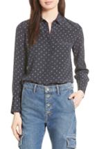 Women's Vince Refined Dot Slim Silk Shirt - Blue